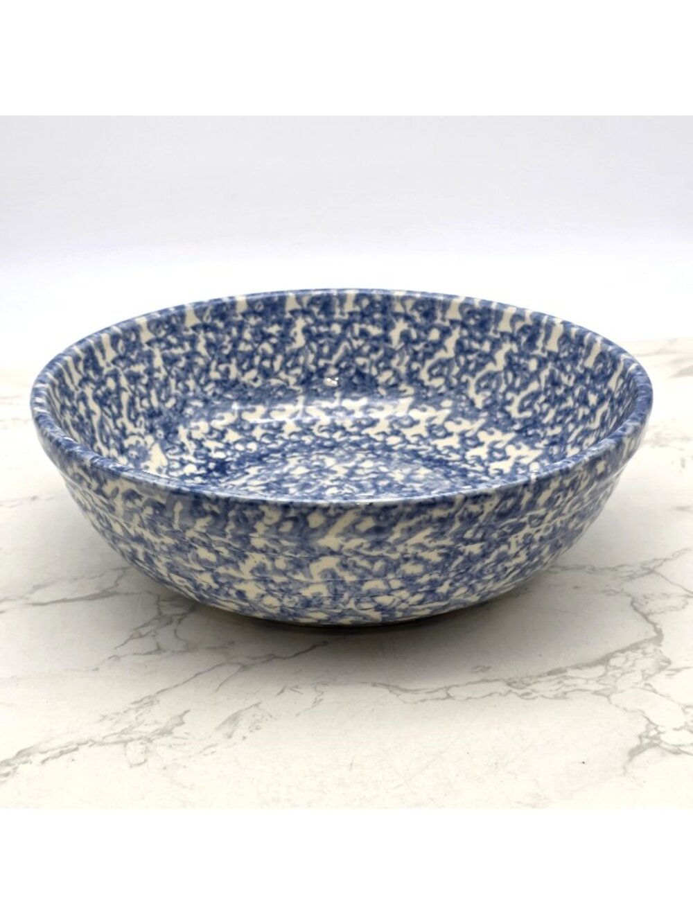 Vintage Roseville Serving Bowl Spongeware Blue Large Pasta 10” USA Gerald Henn